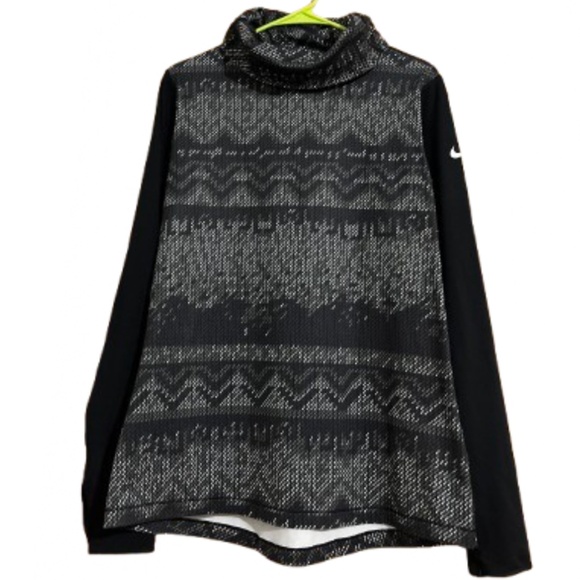Nike PRO Women Black & White Athletic Turtleneck Shirt in Abstract Print Sz-XL - Picture 1 of 6